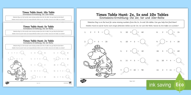 times tables missing numbers worksheet worksheet english german