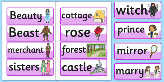 Beauty and the Beast Word Cards (teacher made)