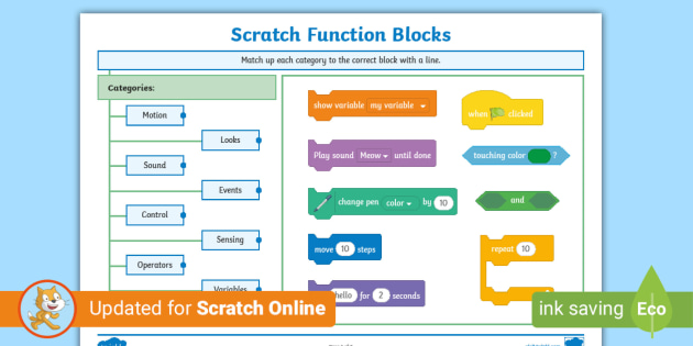 KS2 Scratch Blocks Matching Activity Worksheet - Twinkl