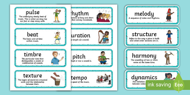 Music Class Musical Elements Display Cards - F-6 - Music