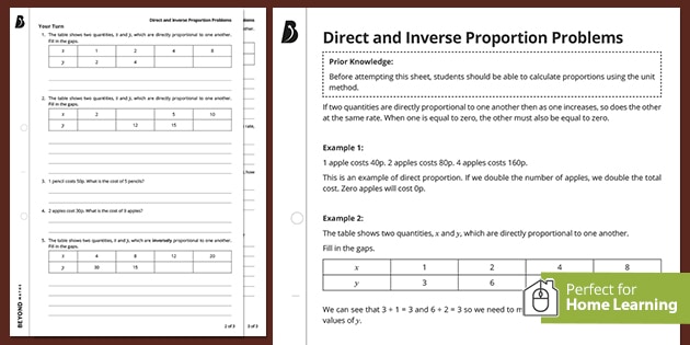 Direct And Inverse Proportion Ks3 Walkthrough Worksheet