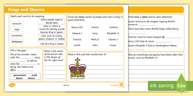 KS1 Revision Activity Mat: Kings and Queens (teacher made)