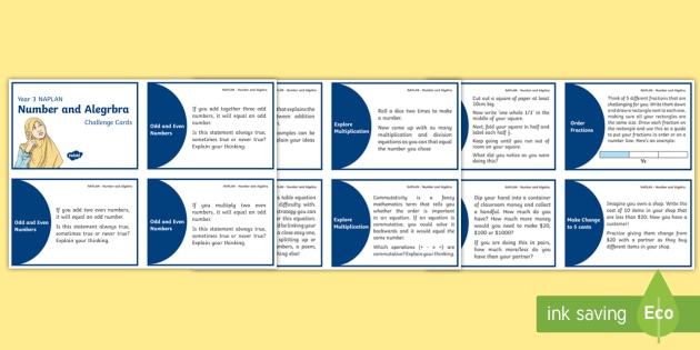 Grade 3 NAPLAN Number and Algebra Open Ended Challenge Cards