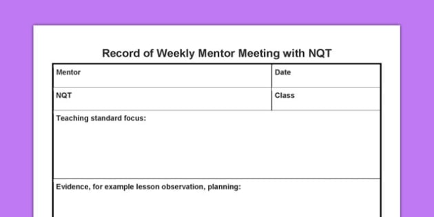 T C 1605 Record of Weekly Mentor Meeting with NQT