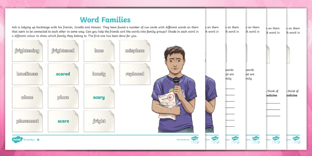 ks2 recognizing word families differentiated worksheet