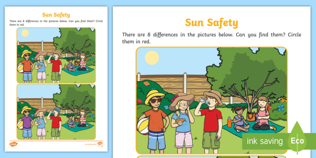 sun safety spot the difference worksheet teacher made