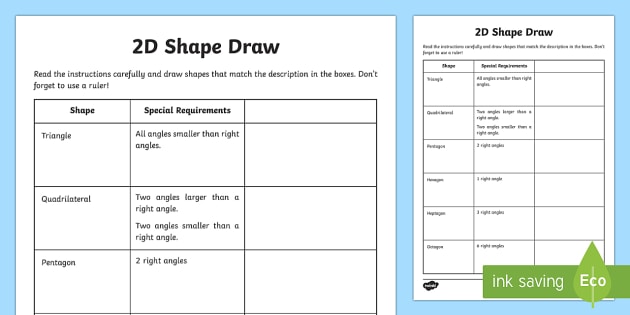 2d Shape Draw Worksheet Teacher Made