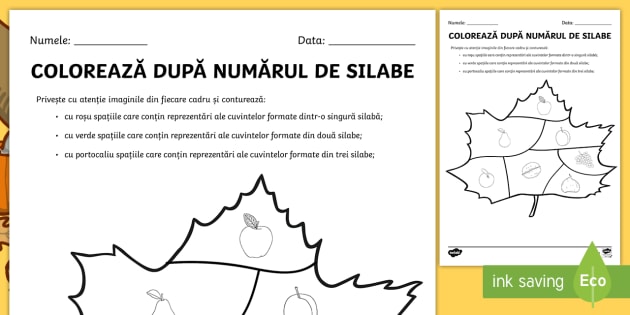 Frunza De Toamnă Colorează După Numărul De Silabe