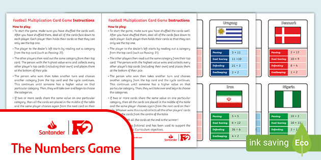 Free The Numbers Game Mixed Times Tables Football Card Game Very