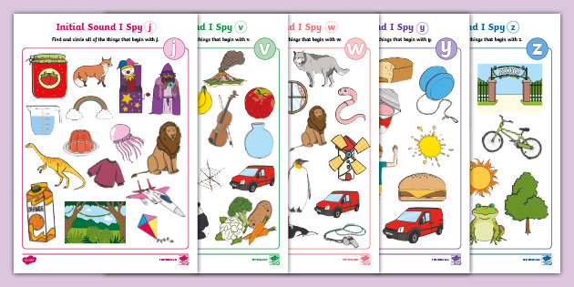 Initial Sounds I Spy J V W Y Z Activity Pack