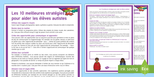 Poster : 10 Stratégies Pour Aider Les élèves Autistes