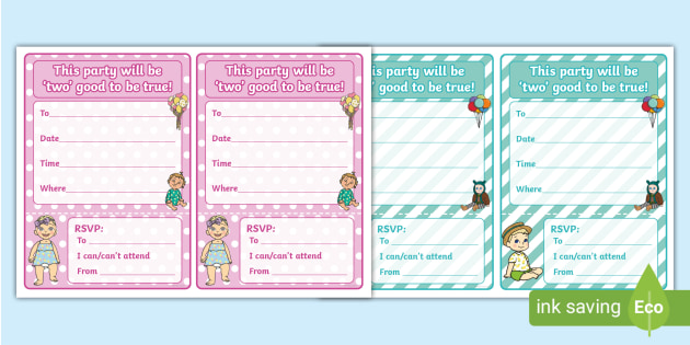 FREE! - 2nd Birthday Party Invitations (teacher made)