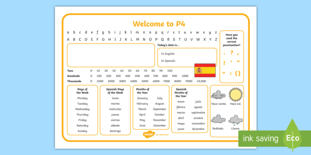 Welcome To P4 With Spanish Desk Mat Teacher Made