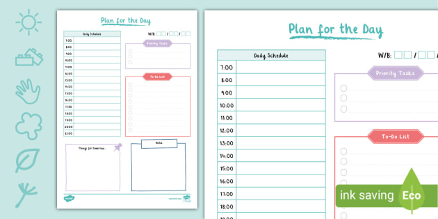 Early Education Teacher Plan for the Day (teacher made)