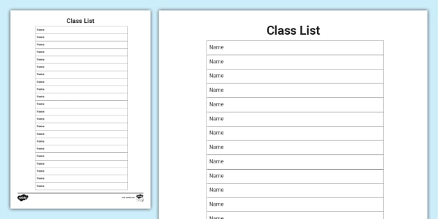 Free Editable Class List Template Classroom Management