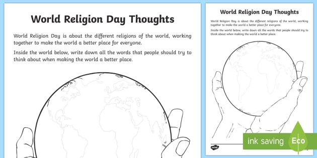 World Religion Day Thoughts Worksheet / Worksheet - KS1 World Religion Day