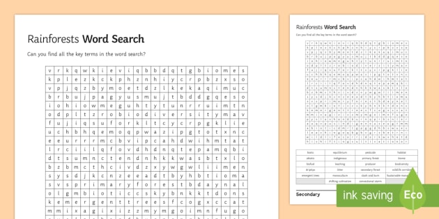 rainforests word search