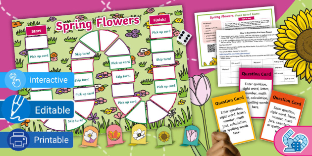 Editable Spring Flowers Board Game for Spring Activities