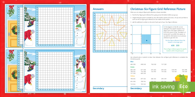 christmas sixfigure grid reference worksheets  geography