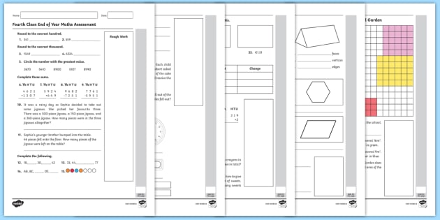 Fourth Class End of Year Maths Assessment Sheet