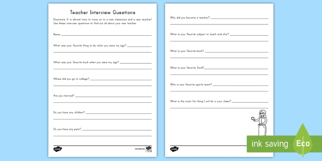 Interview Your New Teacher Transition Worksheet / Activity Sheet