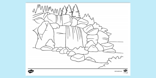 Waterfall Colouring Page - Primary Resources (teacher made)