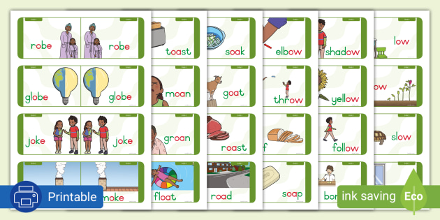 Grade 3 Phonics ow, oa, o_e Flashcards (teacher made)