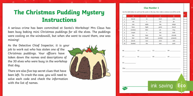 Lks2 The Christmas Pudding Mystery Problem Solving Game