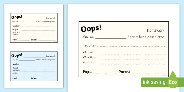 Homework Not Completed Note Template | Primary Resources