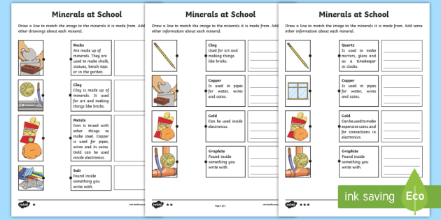 Minerals at School Differentiated Worksheet (teacher made)