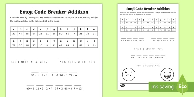 ð KS1 Emoji Addition Code Breaker Worksheet