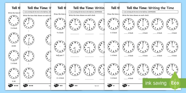 year 1 telling the time differentiated worksheet