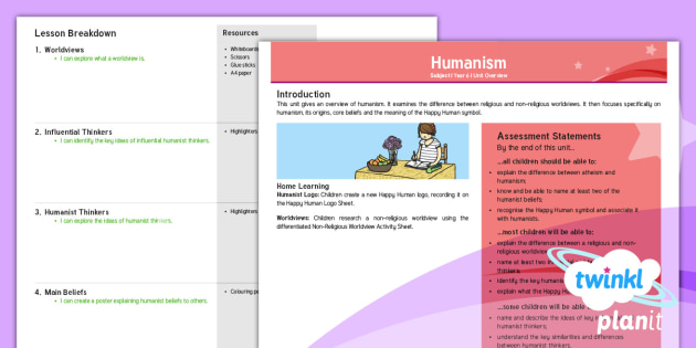 RE: Humanism Year 6 Planning Overview