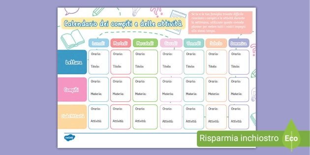 Calendario dei compiti (teacher made) - Twinkl