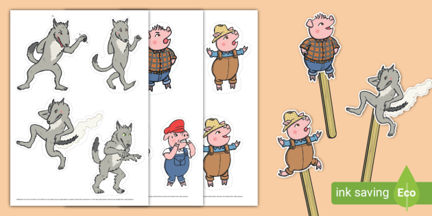 The Three Little Pigs Emotion Stick Puppets | Twinkl