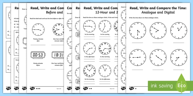 year 4 read write and compare the time differentiated worksheet worksheets