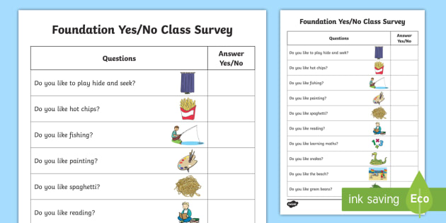 Foundation Yes Or No Class Survey Worksheet Worksheet