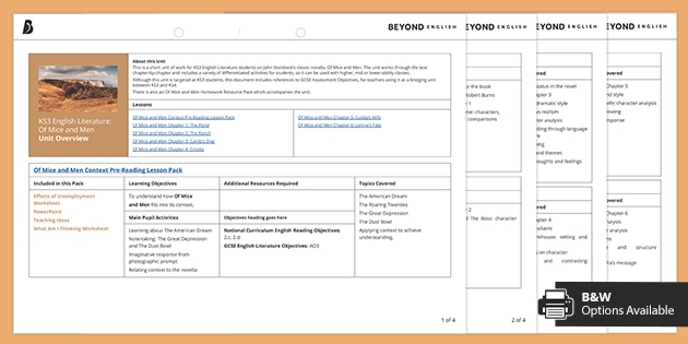 Free Of Mice And Men Unit Overview Ks3 English Beyond