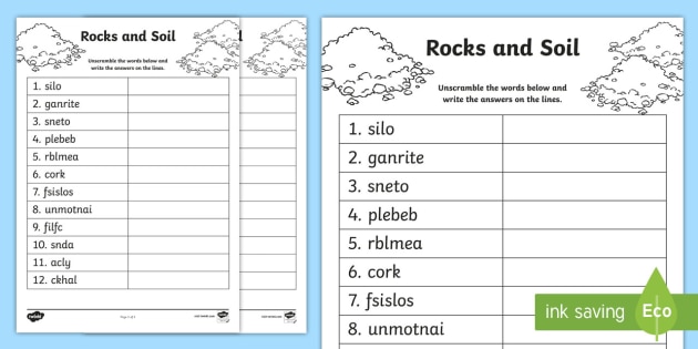 Rocks And Soil Word Unscramble Teacher Made