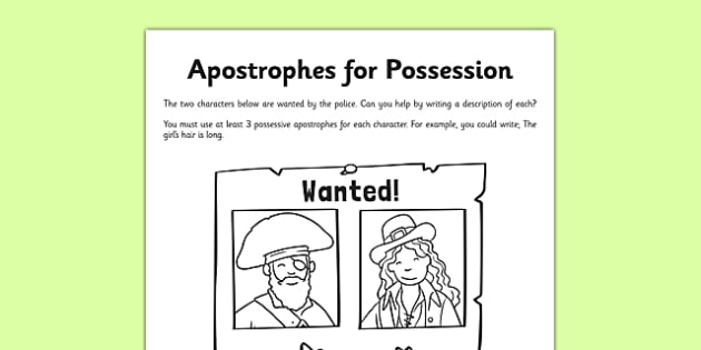 Apostrophes for Possession Application Activity Sheet