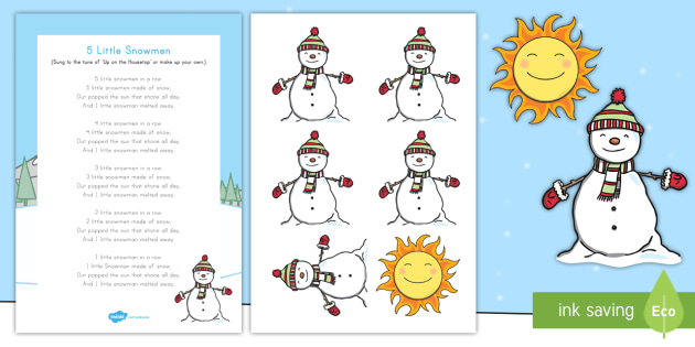 Five Little Snowman Song Activity - winter, seasons, snowmen