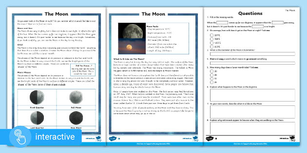 Interactive PDF: Year 5 The Moon Differentiated Reading Comprehension ...