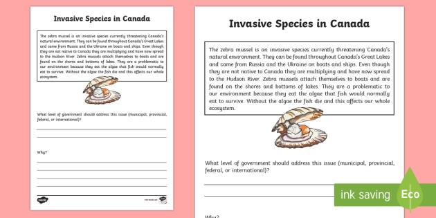 Invasive Species Writing Worksheet / Worksheet