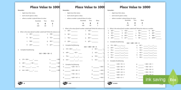 place value 1000 worksheet