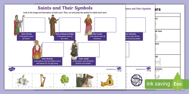 Symbols of the Saints Worksheet | Saints and their Symbols