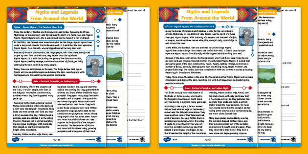 Interactive PDF: Myths And Legends Reading Comprehension