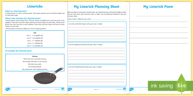 Limerick Poem Writing Template (teacher made)