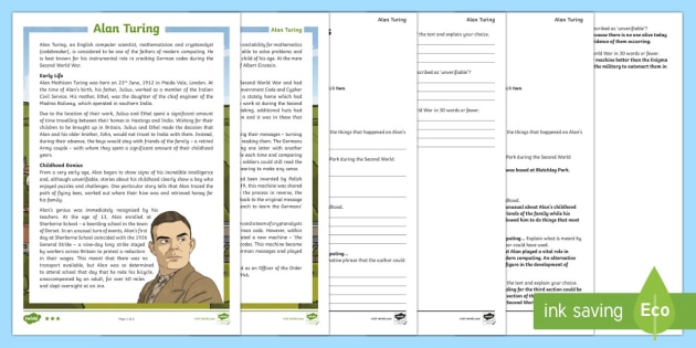 Alan Turing Reading Comprehension Differentiated UKS2