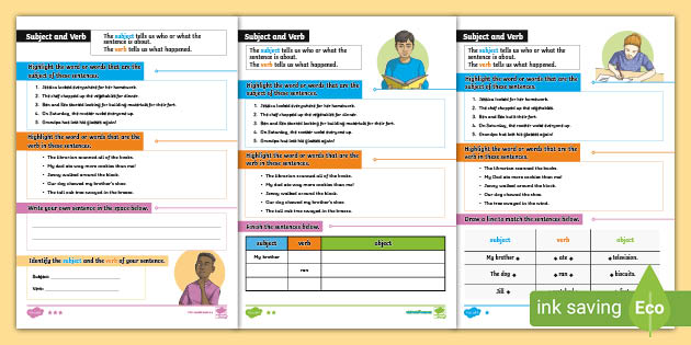 identifying subjects and verbs worksheet primary resources