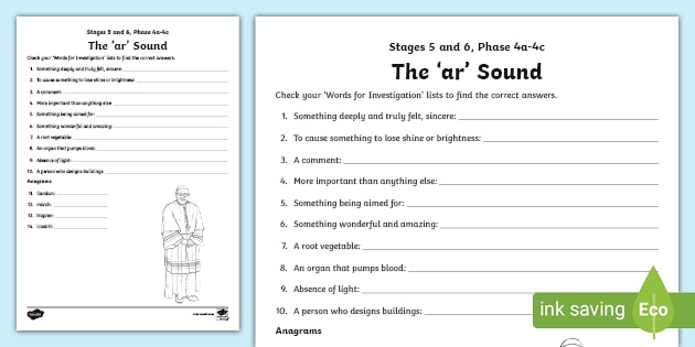 ar' Sound Word Activity Linguistic Phonics Phase 4a-4c